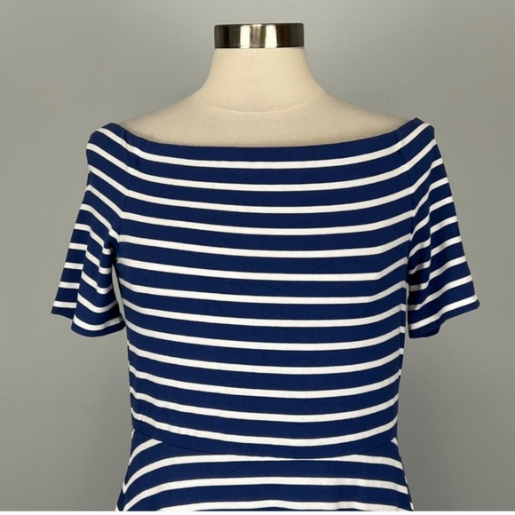 White House Black Market Off The Shoulder Striped Dress Blue White size Medium - Picture 6 of 16